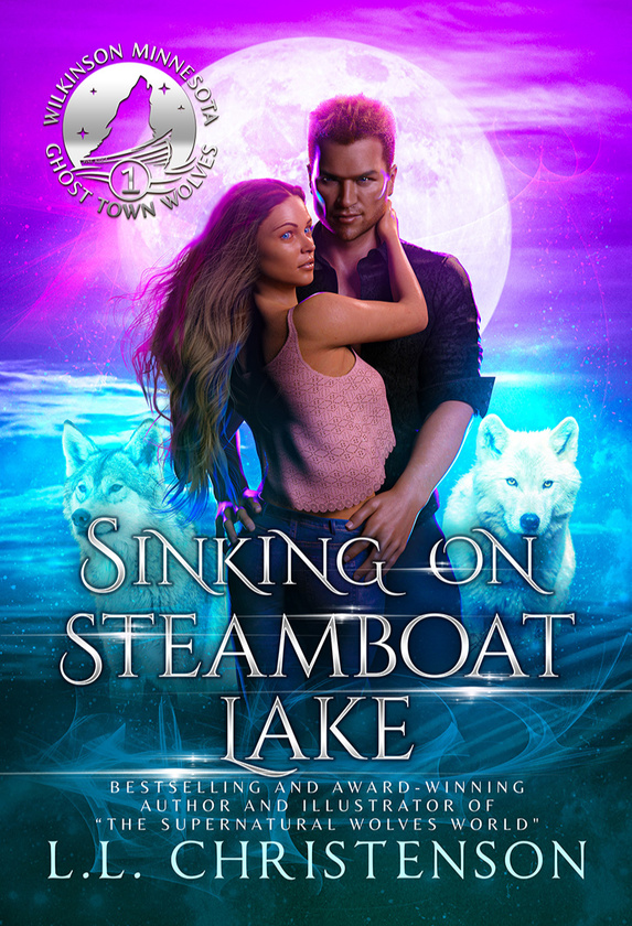 Sinking on Steamboat Lake. Two wolves in the background.